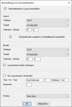 Ansichtsfenster beschriften Ansichtsfenster beschriften